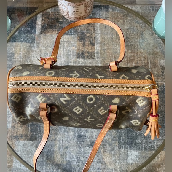 Dooney & Bourke (rare!!)
Barrel Brown/Tan/Cream Color Writing (Coffee) duffle - Picture 8 of 10